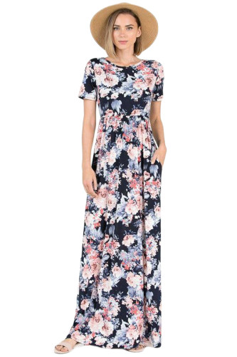 tropical leaf print navy off shoulder dress shopyyfashion gxg