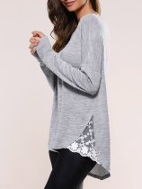 Asymmetric Lace Insert Pullover Sweater