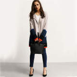 Sheinside Apricot Color Block Sweater Women Patchwork Long Sleeve Drop Shoulder Open Front Loose Cardigan