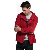 Coofandy Men Hooded Coat Solid Zip Up Casual 2017 New Hot Sale Spring Lightweight Jacket Red, Black US size S/M/L/XL