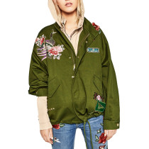women army green floral embroidery bomber jacket patched rivet design loose flight jackets casual coat punk outwear capa CT1285