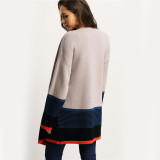 Sheinside Apricot Color Block Sweater Women Patchwork Long Sleeve Drop Shoulder Open Front Loose Cardigan
