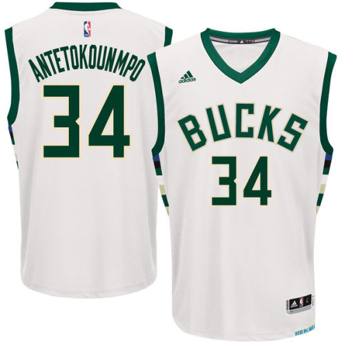 Zoom  Giannis Antetokounmpo Milwaukee Bucks adidas Home Replica Jersey - White 1  Giannis Antetokounmpo Milwaukee Bucks adidas Home Replica Jersey - White 2  Giannis Antetokounmpo Milwaukee Bucks adidas Home Replica Jersey - White 3 Click image to enlarge Shipping This item ships within one business day. $4.99 flat rate shipping. See other shipping options. Giannis Antetokounmpo Milwaukee Bucks adidas Home Replica Jersey - White