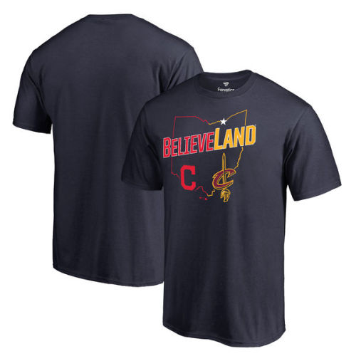 Men's Navy Cleveland Cavaliers & Cleveland Indians Believeland T-Shirt