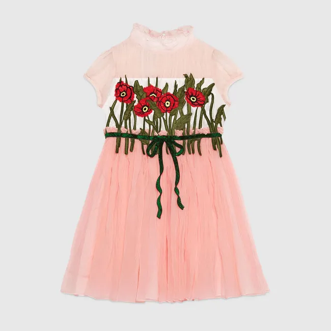 Children's silk dress with embroidery