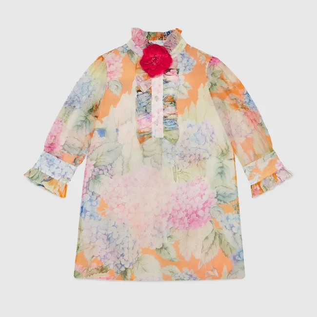 Children's hydrangea print silk dress
