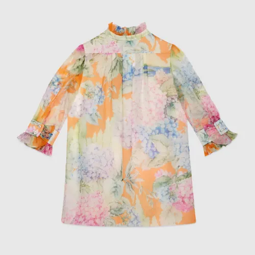Children's hydrangea print silk dress