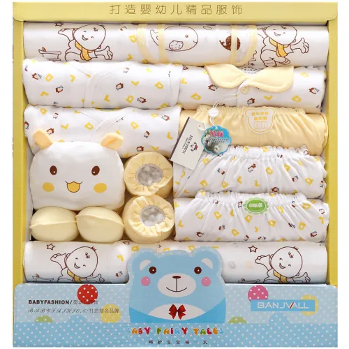 Cotton Body Suit 19 Pcs Infant Baby Girl Boy Boxed Gift Layette Set Newborn 0-6M Tops,Pants,Hat,Bib,Booties,Mittens