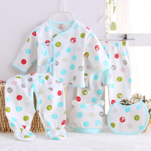 2016 Baby Newborn Layette Set 5pcs Cotton Clothing Set (Cap+Bib+Pajamas+Pants) Infant Care Gift Essentials Gift Set 0-3 M