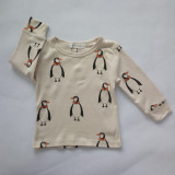 MAKA Kids Baby Pajama Suits Baby Cotton Boys Girls long sleeve Swan OX Penguin Cat Animal Tshirt Harem Pant children clothing