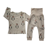 MAKA Kids Baby Pajama Suits Baby Cotton Boys Girls long sleeve Swan OX Penguin Cat Animal Tshirt Harem Pant children clothing