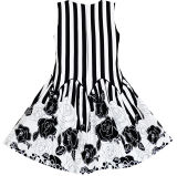 Sunny Fashion Girls Dress Sleeveless Black White Stripes Flower Bow Tie Cotton 2016 Summer Princess Wedding Party Size 7-14