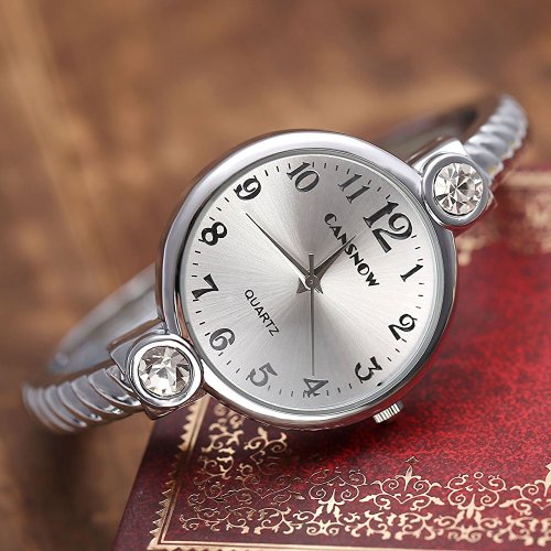Top Plaza Elegant Fashion Women's Grils' Retro Bracelet Bangle Wrist Quartz Watch, Silver Tone