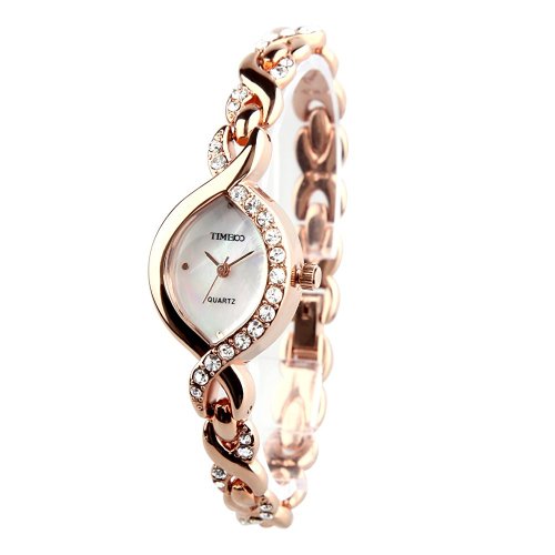 Time100 Romantic Diamond Oval Pearl Shell Dial Bracelet Watch (One Bracelet One Watch) #W50119L.02A
