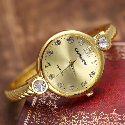 Top Plaza Elegant Fashion Women's Grils' Retro Bracelet Bangle Wrist Quartz Watch, Gold Tone