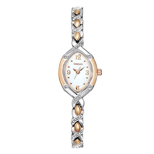 Time100 Fashion Diamond Oval Steel-Rose Golden Two-Tone Bracelet Ladies Watch W50170L.01A