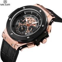 2017 Megir Gold Chronograph Men Clock Watches Men Luxury Brand Big Bang Wrist Watch Men Male Sports Military Watch Reloj Hombre