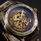 Hot Sale Antique Automatic Skeleton Mechanical Watch Men Bronze Steampunk Retro Leather Analog Wrist Watches Horloges Mannen