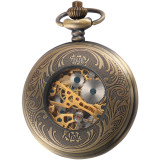 2016 Steampunk Skeleton Mechanical Bronze Pocket Watch Men Vintage Hand Wind Clock Necklace Pocket & Fob Watches With Chain