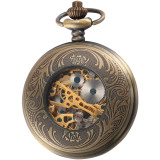 2016 Steampunk Skeleton Mechanical Bronze Pocket Watch Men Vintage Hand Wind Clock Necklace Pocket & Fob Watches With Chain