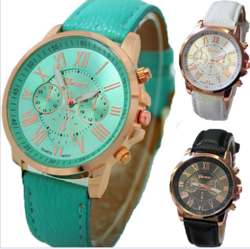 Unisex Geneva Leather PU Quartz Watches Men Women Luxury Brand Numerals Roma Men's Watch Casual dress wrist watches 100pcs/lot