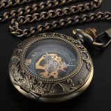 2016 Steampunk Skeleton Mechanical Bronze Pocket Watch Men Vintage Hand Wind Clock Necklace Pocket & Fob Watches With Chain