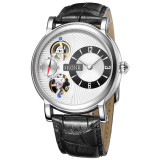 SKONE Dual Movement Automatic Mechanical Watches Men Luxury Brand Genuine Leather Mechanical SelfWind Quartz Watch reloj hombre