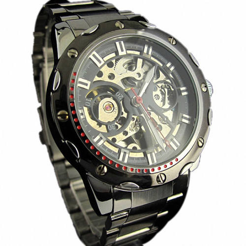 Milky 1X Pierced Stainless Steel Band Men Skeleton Automatic Mechanical Waterproof Watch Relojes Hombre JAN20