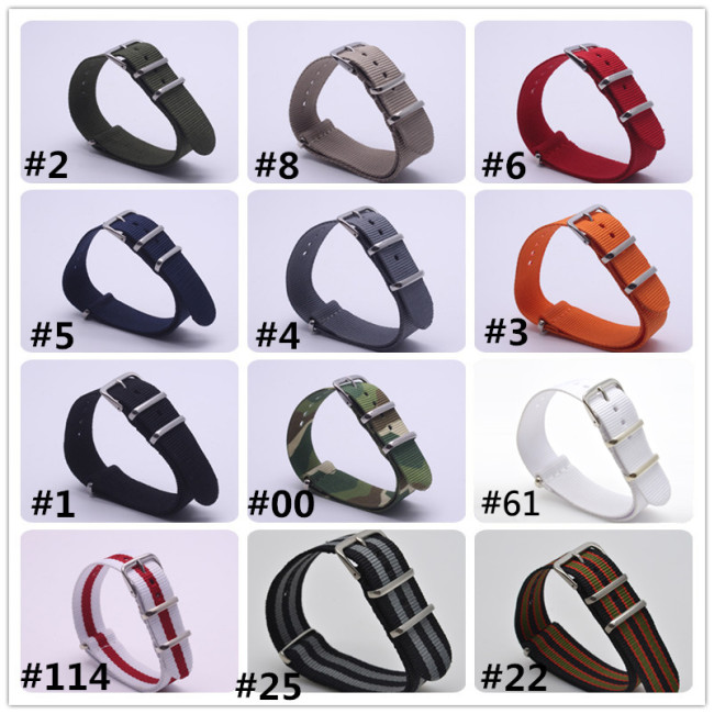 Wholesale Stripe Cambo Solid Black Watch 18 20 22 24mm Multi Color Army Military nato fabric Nylon watchbands Strap Band Buckle