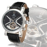 New Arrival Stainless Steel Case Self-Winding Mechanical Wrist Watch Mens Black Leather Band Dress Watches for Men