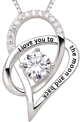 ALOV Jewelry Sterling Silver  I Love You To The Moon and Back  Love Heart Pendant Necklace