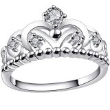 BOHG Jewelry Womens 925 Sterling Silver Plated Cubic Zirconia CZ Princess Crown Tiara Ring Wedding Band