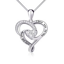 925 Sterling Silver Jewelry  I Love You To The Moon and Back  Love Heart Pendant Necklace