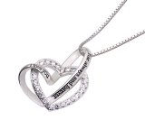 ALOV Jewelry Sterling Silver  I love you for always and forever  Love Heart Cubic Zirconia Necklace