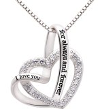 ALOV Jewelry Sterling Silver  I love you for always and forever  Love Heart Cubic Zirconia Necklace