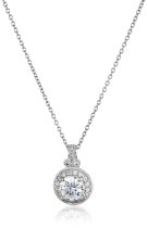 Platinum-Plated Sterling Silver Swarovski Zirconia Round-Cut Antique Pendant Necklace