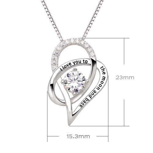 ALOV Jewelry Sterling Silver  I Love You To The Moon and Back  Love Heart Pendant Necklace