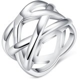 BOHG Jewelry Womens 925 Sterling Silver Plated Fashion Double  X  Criss Cross Eternity Ring Wedding Band