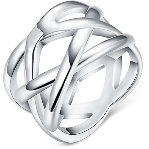 BOHG Jewelry Womens 925 Sterling Silver Plated Fashion Double  X  Criss Cross Eternity Ring Wedding Band