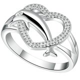 BOHG Jewelry Womens 925 Sterling Silver Plated Heart Dolphin Cute Eternity Ring Love Promise Wedding Band