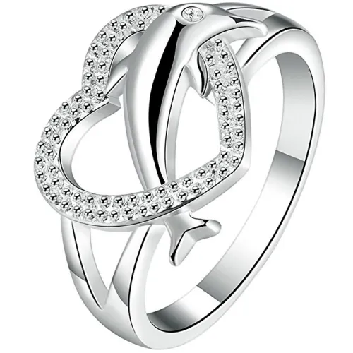 BOHG Jewelry Womens 925 Sterling Silver Plated Heart Dolphin Cute Eternity Ring Love Promise Wedding Band