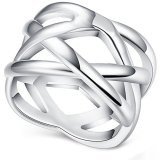 BOHG Jewelry Womens 925 Sterling Silver Plated Fashion Double  X  Criss Cross Eternity Ring Wedding Band