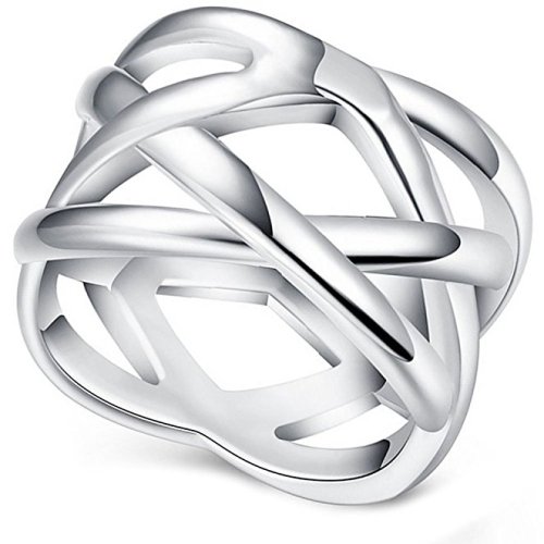 BOHG Jewelry Womens 925 Sterling Silver Plated Fashion Double  X  Criss Cross Eternity Ring Wedding Band