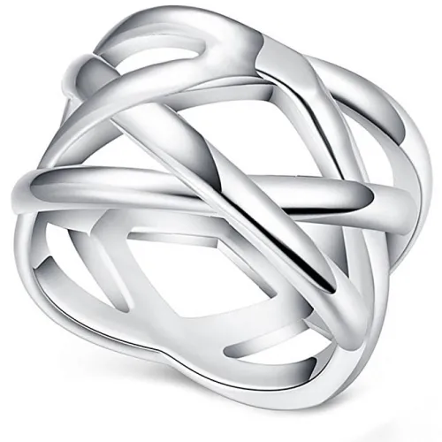 BOHG Jewelry Womens 925 Sterling Silver Plated Fashion Double  X  Criss Cross Eternity Ring Wedding Band