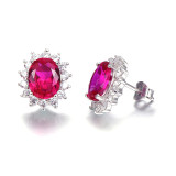 Red Ruby Sun Flower 925 Sterling Earrings Silver Necklace Women Bijoux 2016 New Trendy Jewelry Ring Bridal Fine Jewelry Sets