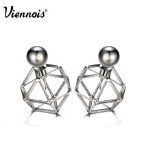 Viennois Brand New Gun Plated Stud Earrings for Women Vintage Geometric Double Side Earrings Hollow Out Front/Back Earrings