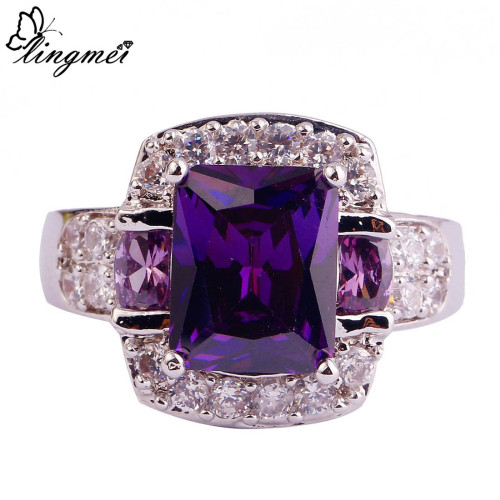 lingmei Fashion Jewelry Amethyst Multi-Color AAA Silver Ring Size 7 8 9 10 Charming Women Party Gift Wholesale 576R