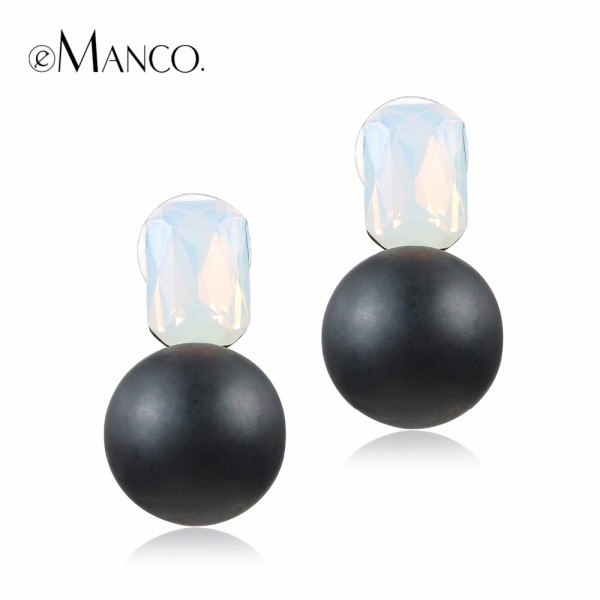 eManco Trending Now 3 Color Romantic Geometric Statement Stud Earrings for Women Crystal White Opal Beads Brand Jewelry