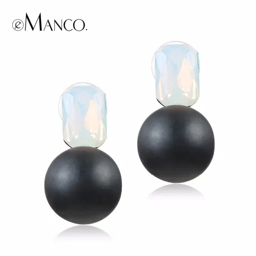 eManco Trending Now 3 Color Romantic Geometric Statement Stud Earrings for Women Crystal White Opal Beads Brand Jewelry