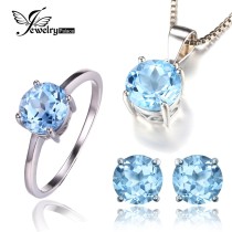 Jewelrypalace 6ct Natrual Blue Topaz Ring Earrings Pendant Necklace Jewelry Sets 925 Solid Sterling Silver Round Gemstone Brand